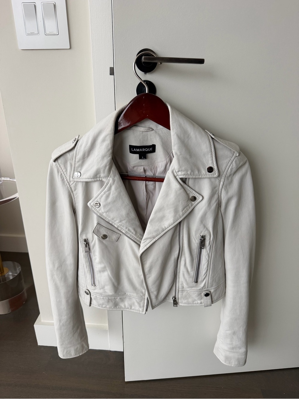 Lamarque Off-White Leather Moto Jacket